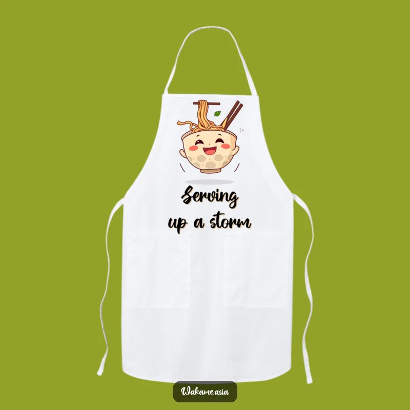 Funny Ramen Bowl Noodle Spin Apron - Chef Cartoon Foodie Kitchen Gift