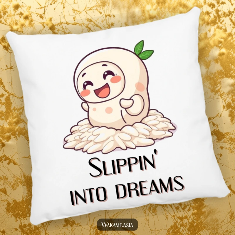 Funny Spring Roll Rice Pillow: A soft and squishy pillow showcasing a joyful spring roll character humorously wiggling across a slick bed of rice.