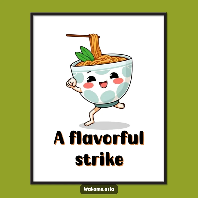 Funny Ramen Kick Digital Art Print: Instant Anthropomorphic Bowl's Martial Arts Gift