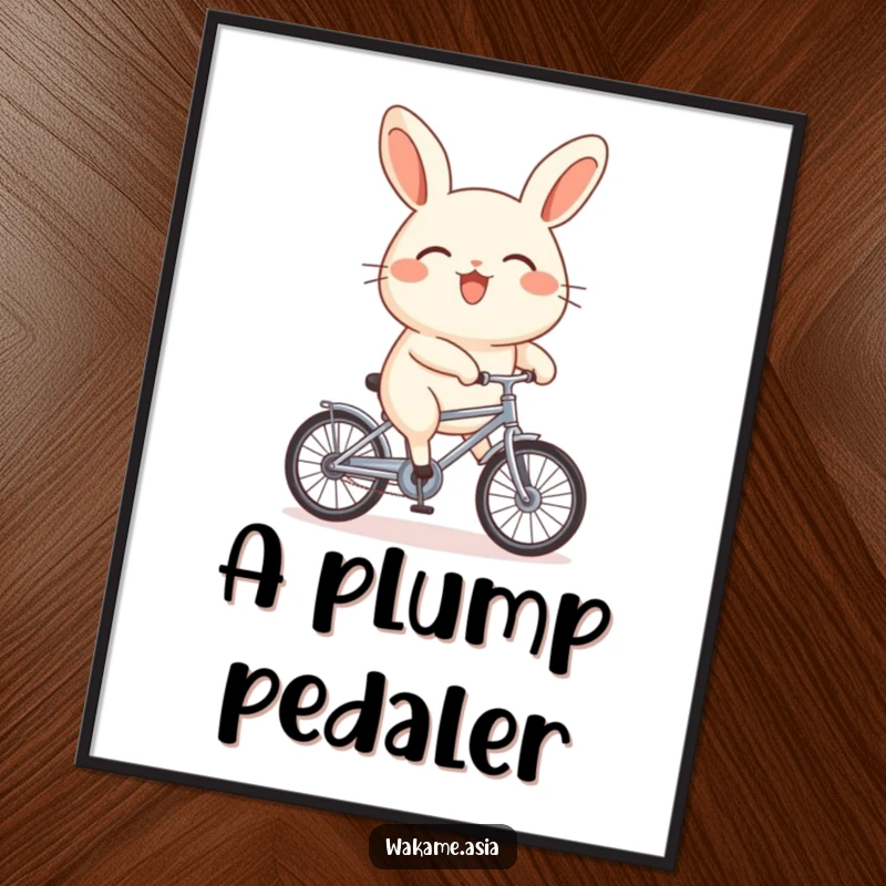 Funny bao bun character on a tiny bicycle, rendered as a high-resolution digital art print, full of charm and humor.