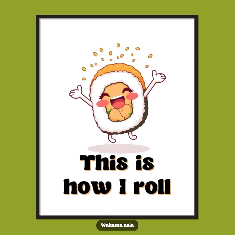 Funny Sushi Roll Cartwheel Digital Art Print: Instant Excited Nori Roll's Energy Gift