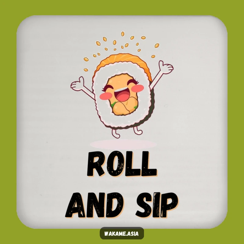Funny Sushi Roll Cartwheel Coaster Set: Excited Nori Roll's Energetic Table Protection Gift