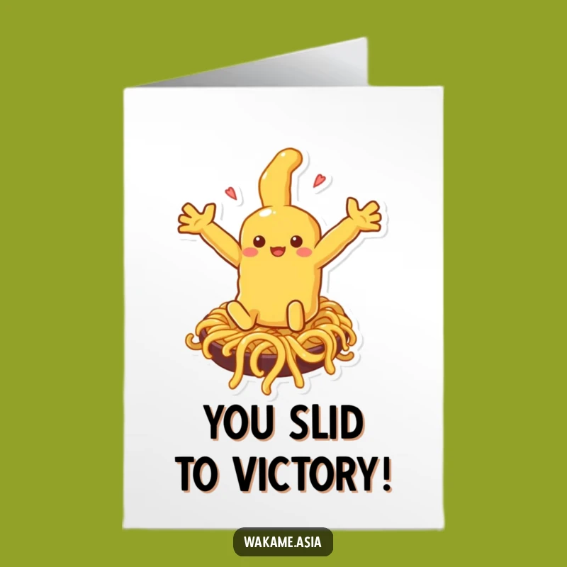 Free Printable Congrats Card: Wobbly Tempura Noodle Slide Celebration Downloadable