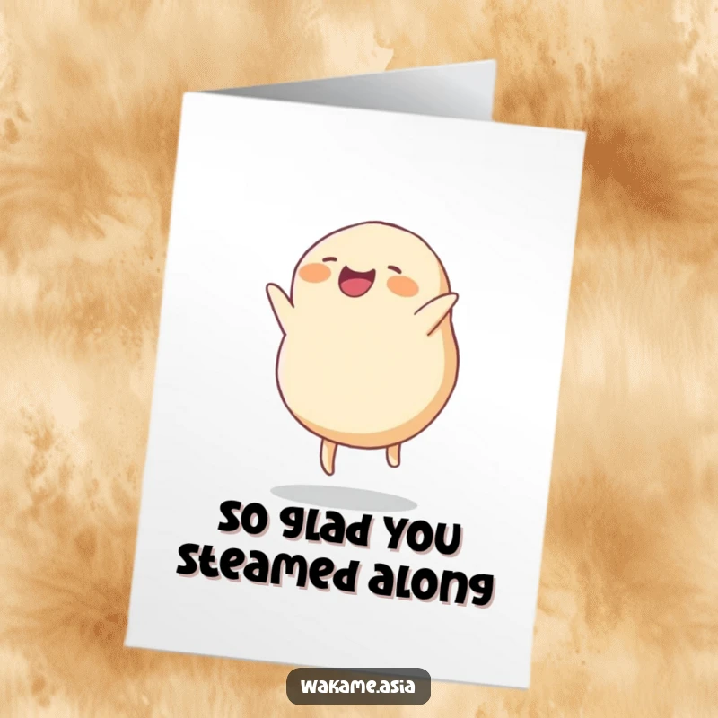 Funny Free Printable Thank You Card: A cute dumpling with legs doing a somersault, conveying a joyous thank you.