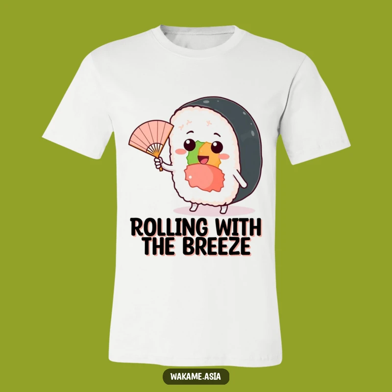 Funny Sushi Roll Fan T-Shirt, Playful Breeze Design, Foodie Gift